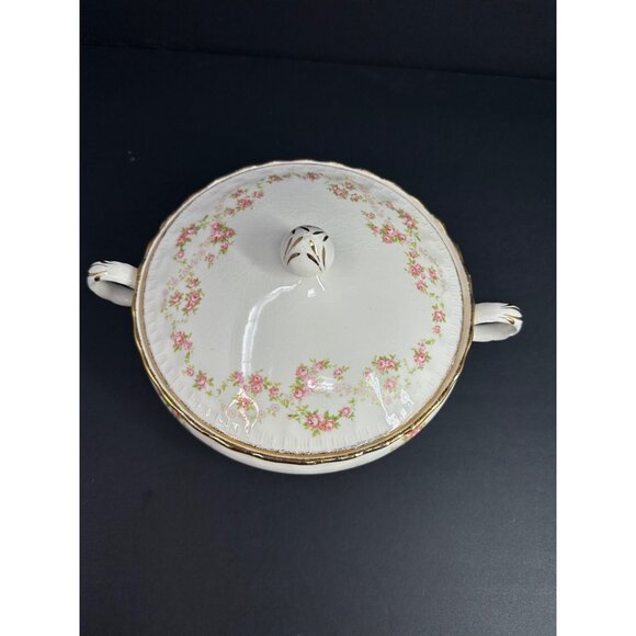 Pope Gosser Florence Covered Bowl 7” Pink Floral China w/ Lid & Gold Trim - Picture 5 of 11